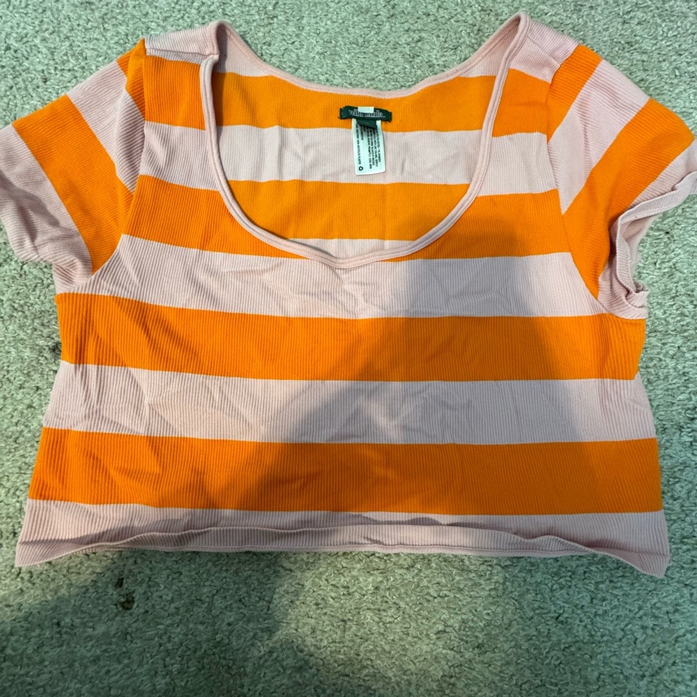 Orange and pink striped crop top ribbed material